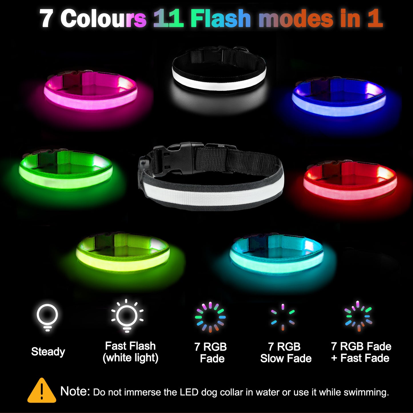 Rechargeable LED Dog Collar - High Visibility For Night Walks